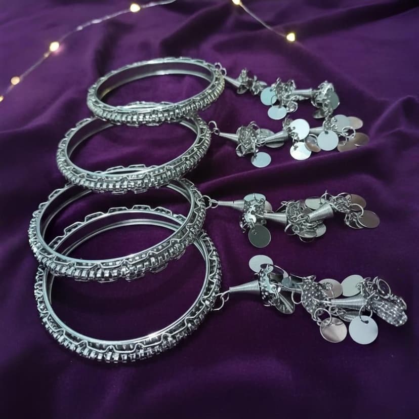 Oxidized Silver Ghungroo Charm Bangles
