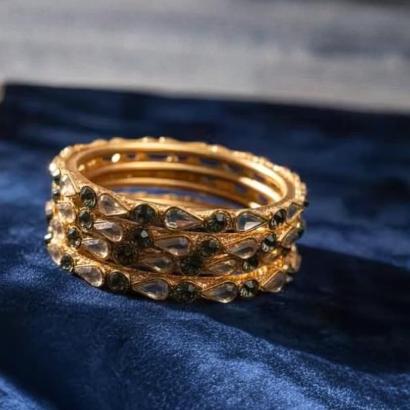 Traditional Gold Finish Kundan Bangles Set