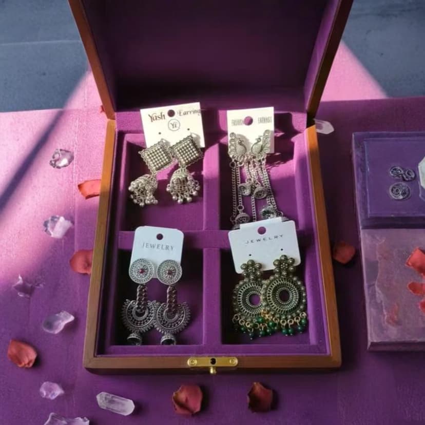 Pack of 4 Oxidized Silver Charm Earrings Set