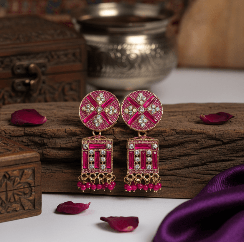 Square Shapped Pink Earrings