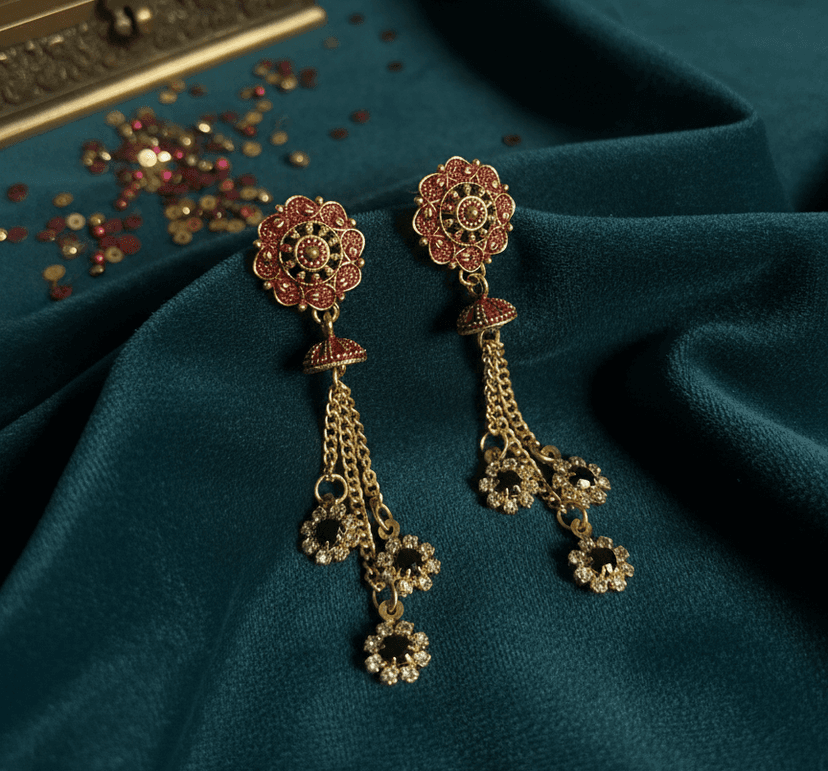 Ruby Bloom Dangling Earrings
