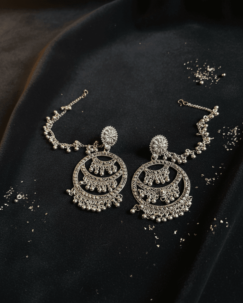 Silver moon drops earring